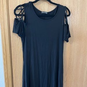 black dress with shoulder cutouts